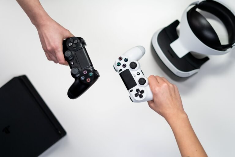Game controller resting near a gaming console
