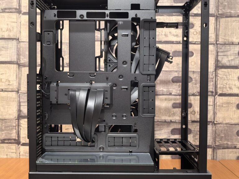 Open computer case interior showing internal components ready for inspection