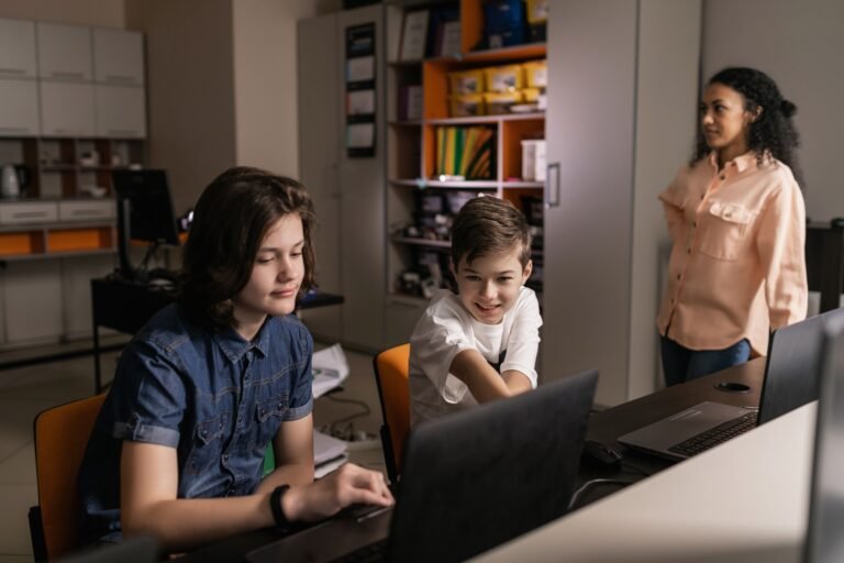 Students playing unblocked games for Chromebook during a school break in the classroom