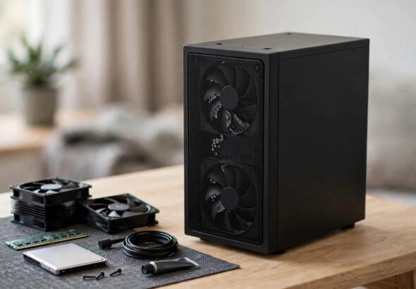Budget gaming PC build under £500 on a desk in the UK