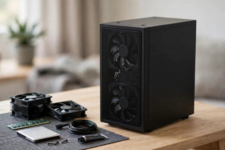Budget gaming PC build under £500 on a desk in the UK
