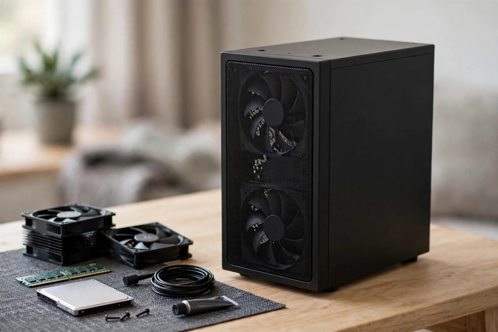 Budget gaming PC build under £500 on a desk in the UK