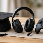 Graduation cap with gaming headset representing UK university esports scholarships