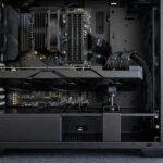 Graphics card supported by an anti-sag bracket inside an open PC case