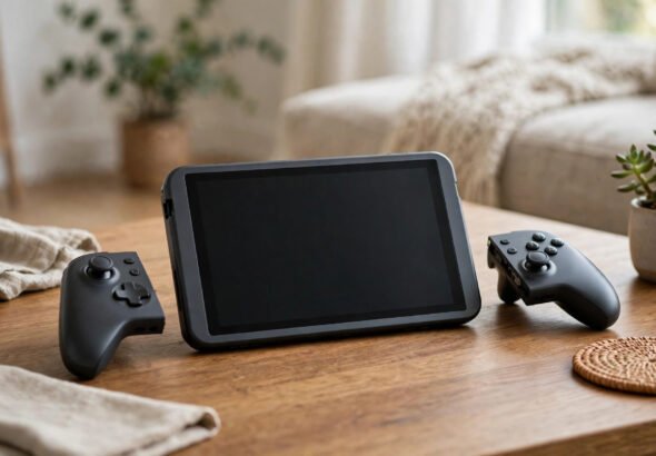 Nintendo Switch OLED console on a living room table