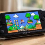 Sony PSP handheld console running a classic PlayStation game