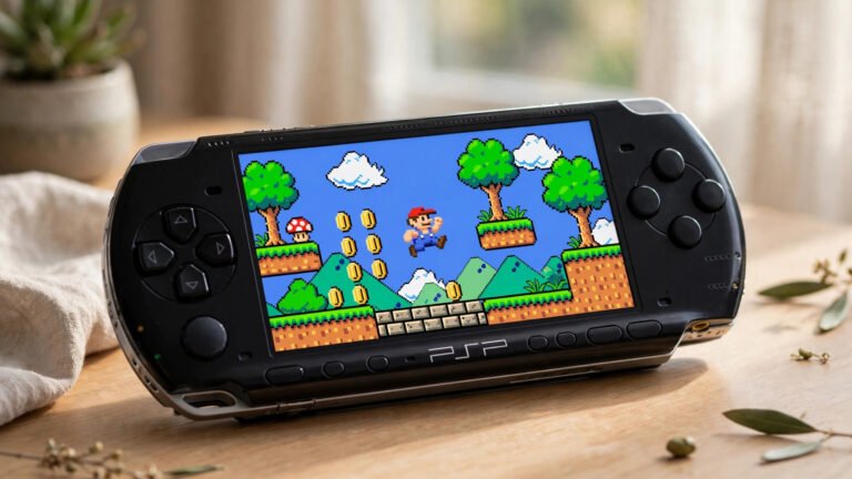 Sony PSP handheld console running a classic PlayStation game