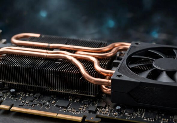 Close-up of a graphics card being undervolted for cooler gaming temperatures